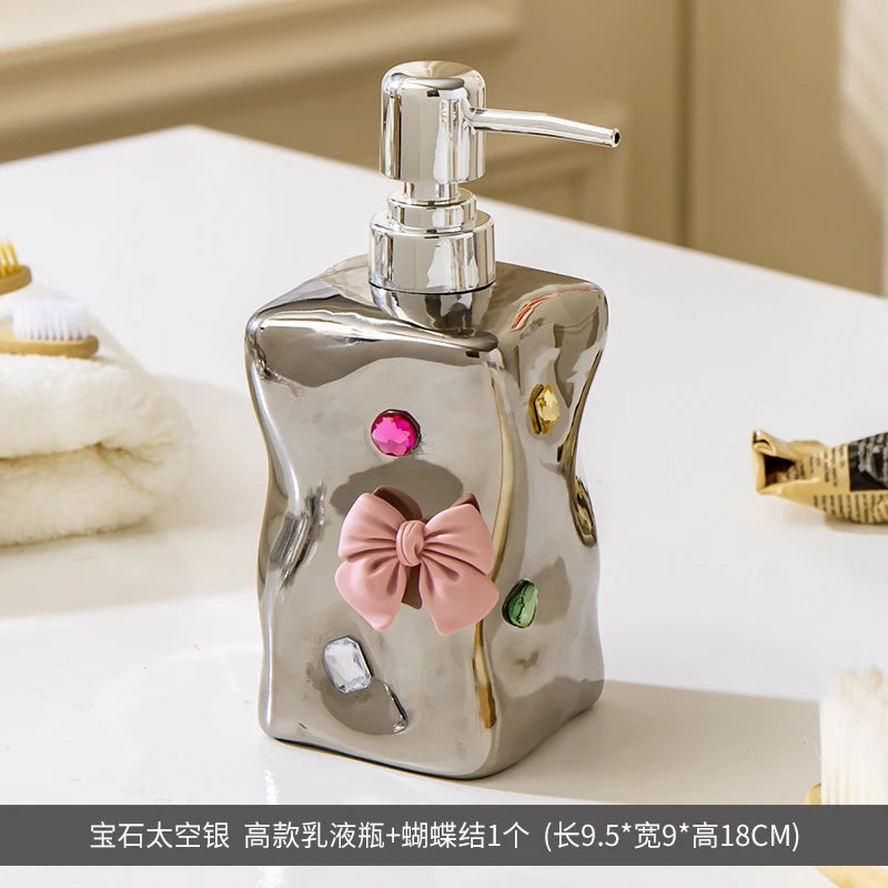 European Style Irregular Ceramic Lotion Bottle Gem Decoration Dispenser Bottle Hand Sanitizer Shower Gel Bottle Soap Dispenser