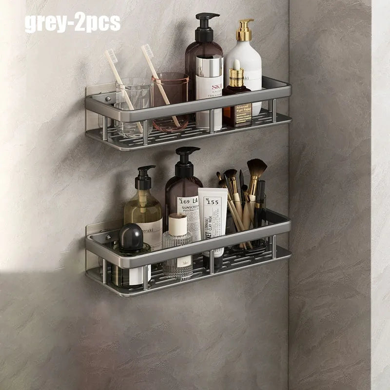 1/2/3pcs No Drill Wall Bathroom Shelf Aluminum Alloy Shampoo Rack Makeup Storage Organizer Shower Shelf Bathroom Accessories