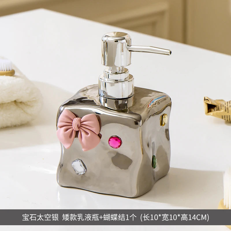 European Style Irregular Ceramic Lotion Bottle Gem Decoration Dispenser Bottle Hand Sanitizer Shower Gel Bottle Soap Dispenser