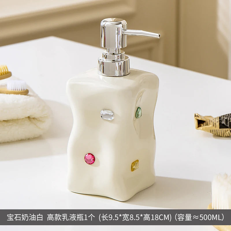European Style Irregular Ceramic Lotion Bottle Gem Decoration Dispenser Bottle Hand Sanitizer Shower Gel Bottle Soap Dispenser