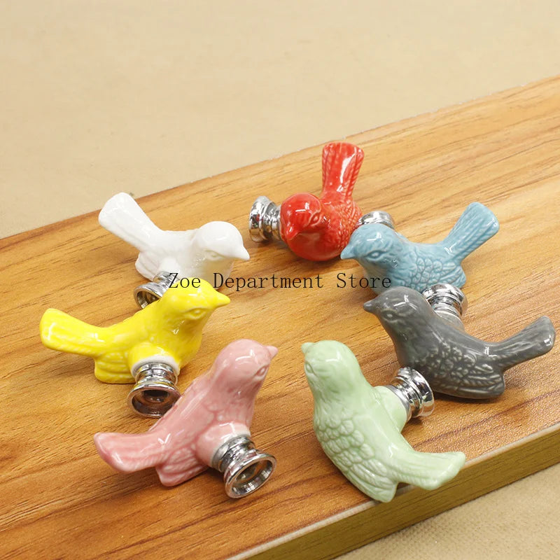 Cute Bird Shape Ceramic Handles for Furniture Various Colors Cabinet Pulls Home Decor Handle for Children's Room Kids Knobs